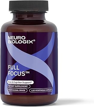 Neurobiologix Full Focus للرجال والنساء، مكمل دعم الدماغ والمزاج، يعزز التركيز والذاكرة والوظيفة الإدراكية، مع حبوب القهوة الخضراء، باكوبا، المغنيسيوم وSAM-E، خالي من الغلوتين، 120 كبسولة