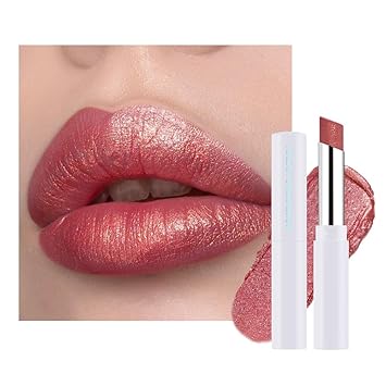 Rose Red Shimmer Metallic Moisturizing Glow Plumping Lipstick Makeup, Lipstick with Metallic 3D Shine Lightweight Hydrating Formula, Glitter Lip Gloss Stain Long Lasting Waterproof 14#Rose Red