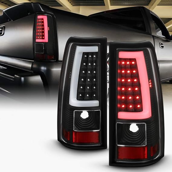 ACANII - 2003-2006 Chevy Silverado 1500 2500 3500 أسود LED أنبوب أضواء الذيل مصابيح الفرامل الخلفية مجموعة زوج اليسار + اليمين