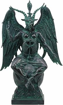 هدية Ebros كبيرة 15 بوصة تمثال الماعز Sabbatic Idol Baphomet في Verdi Green Finish الشيطاني الغامق المتنور من Mendes Golden Calf Lilith Sculpture تمثال