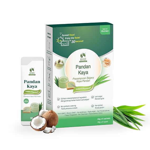 Pandan Kaya Instant Premix Powder | Traditional Southeast Asian Coconut & Pandan Spread, Prefect for Breakfast | No Preservatives, No Artificial Flavors or Colors | 1 Box (6 Sachets x 30g)