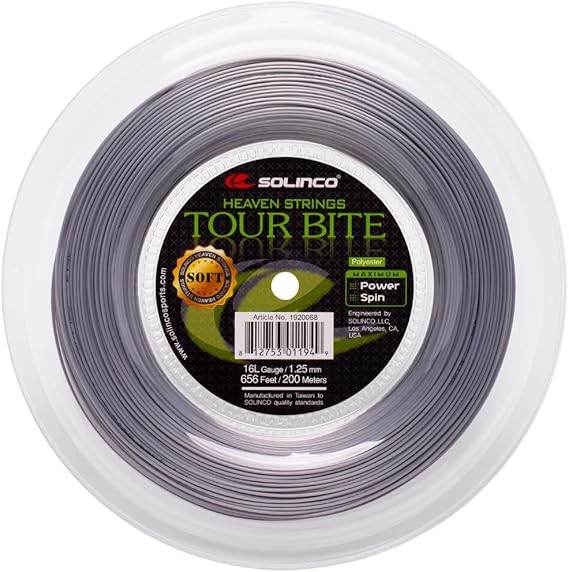 بكرة تنس ناعمة من Solinco Tour Bite بطول 656 قدمًا / 200 متر، خيط أحادي من البوليستر عالي الأداء وأكثر نعومة من أجل القوة والدوران والتحكم