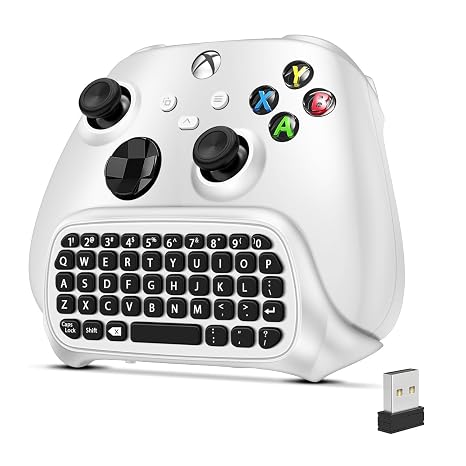 TNP Wireless Keypad Chatpad for Xbox One Controller S/X & Series S/X - 2.4GHz Mini Plug-and-Play with USB Receiver, 3.5mm Audio Jack, Message Text Pad for Xbox Controller Keyboard Attachment (White)