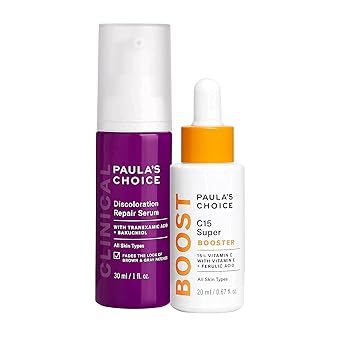 مصل إصلاح تغير اللون السريري من Paulas Choice مع حمض الترانيكساميك ومعزز BOOST C15، مصل فيتامين C المركز بنسبة 15%، ثنائي للبقع الداكنة العنيدة، خالي من العطور، مجموعة من 2