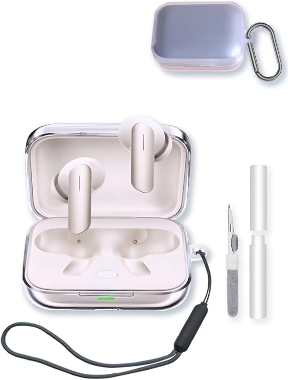 حافظة لسماعات الأذن Realme Buds Air 7 Bluetooth،غطاء BOVUGAC عالي الشفافية وناعم مقاوم للصدمات من مادة TPU مع سلسلة مفاتيح ومجموعة تنظيف وحبل شفاف