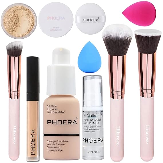 PHOERA Foundation، PHOERA Makeup Foundation Full Cover، PHOERA Primer، PHOERA Powder، PHOERA Concealer، Kabuki Brushes Makeup Foundation Brush Powder Brush Concealer Brush 101- Porcelain