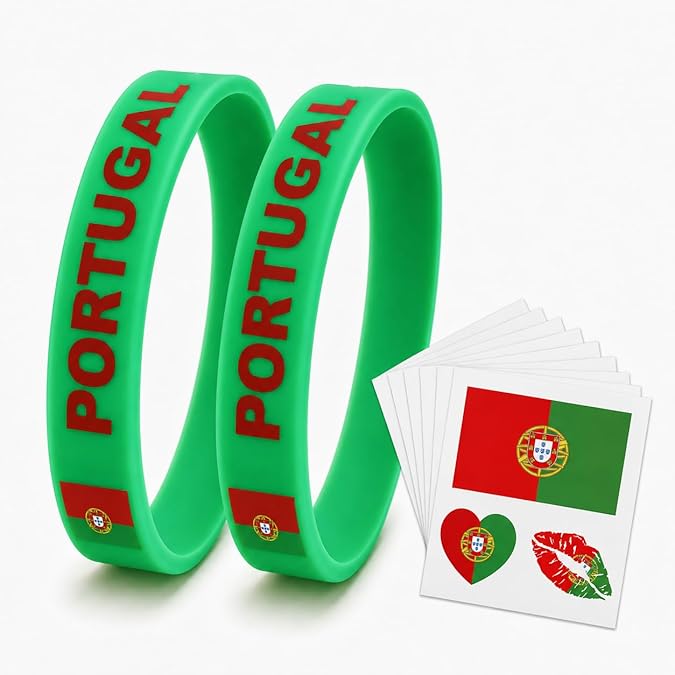 Soccer Fan Gear Set, 2 Silicone Wristbands & 10 Waterproof Flag Temporary Tattoos, Soccer Accessories for Game Day, Watch Party, Sports Fans