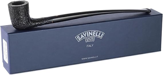 Savinelli Pipes Churchwarden Collection - Extra Long Vintage Design, Handmade Italian Wood Briar Pipe, Rusticated Black Finish, 3mm (Zulu, 404)