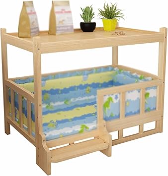 XPLKQXE Dog Bed Wood Platform, Elevated Pet Cushion Bed, Animal Couch with Mattress, Dog Beds & Furniture Rest Cot, Portable Fence Bed Pet Up to 45kg/100lbsColorBlue,Size45x30x60cm