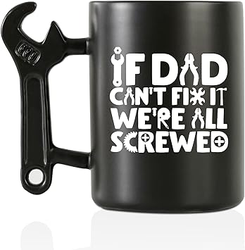 Onebttl Coffee Mug With Wrench Spanner Handle - Dad Gifts From Daughter and Son, 13.5oz Funny Ceramic Mug for Fathers Birthday, Fathers Day, Christmas - Dad Can Fix