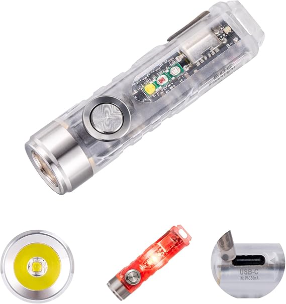 RovyVon A8 4th Gen Rechargeable EDC Flashlight USB C, 650 Lumens Bright Small Keychain Flashlights High Lumens Mini Flashlight, 365nmUV/Red/White Sidelight, Magnetic Clip and Tail Base