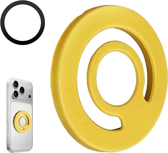 Ultra-Thin Double Side Magnetic Silicone Comfy Ring Grip Phone Holder with Enhanced Magnetic Ring for Phone Case,Compatible with All Smartphones Android, Samsung etc (Yellow)