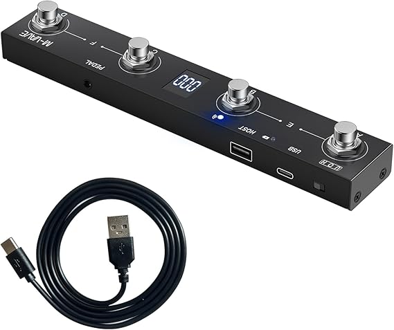 M-VAVE Chocolate Plus Wireless Midi Guitar Pedal Turner Pedal Wireless Page MIDI Foot Controller 4 Buttons BT Rechargeable External Pedal for Guitar Loop Pedal Tuner Switching Control