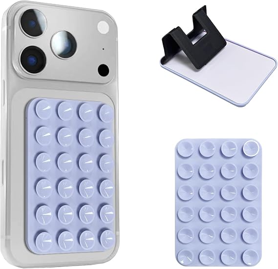 Silicone Suction Cup Phone Card Holder,Square Sticky Phone Grip with Higher Suction Power for Cell Phone, Hands-Free Phone Accessories for Selfies, Compatible with All Mobile Phones (Purple)