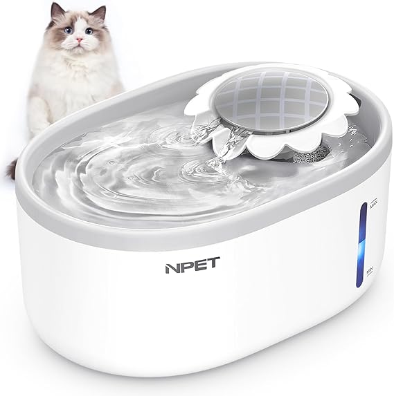 نافورة مياه NPET Cat مع نافذة مستوى المياه المرئية ، نافورة مياه الحيوانات الأليفة الأوتوماتيكية باللون الرمادي الأبيض 2L / 67oz مع مضخة هادئة ، موزع مياه الكلاب للشرب (عادي)