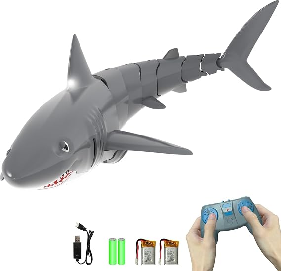 volantexrc Remote Control Shark Toys for Adults, 1:18 Scale High Simulation RC Shark for Pool, Electric Megalodon Toys with Light&2 Batteries