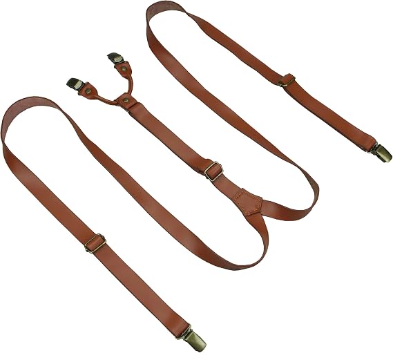 Mens Leather Suspenders - Clip On Pattern Adjustable Braces - Wedding Groomsmen Gifts -