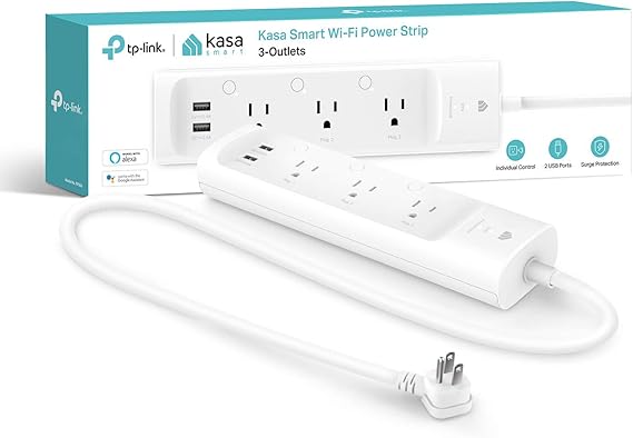 Kasa Smart Plug Power Strip KP303 ، Surge Protector مع 3 منافذ ذكية يتم التحكم فيها بشكل فردي و 2 منافذ USB ، يعمل مع Alexa & Google Home ، لا يوجد Hub مطلوب ، أبيض