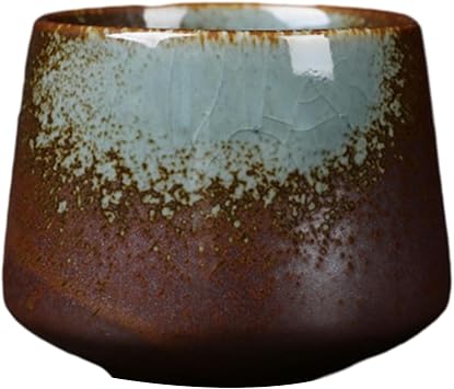 100-250 ml الرجعية الفرن السيراميك الياباني تحويل كأس الشاي كأس الإسبريسو الشخصية للمكتب المنزل مطعم مقهى مقهى اسطوانة كأس - براون رذاذ الأزرق 210 ml