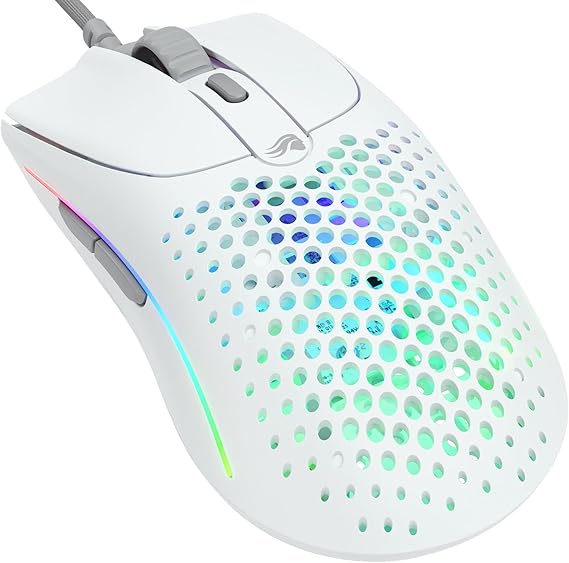 نموذج الألعاب المجيد O 2 ماوس الألعاب السلكية - 59 جرامًا خفيفًا ، FPS ، 26000 نقطة لكل بوصة ، مزامنة الحركة ، 80 مترًا انقر فوق المفاتيح المقدرة ، 6 أزرار قابلة للبرمجة ، Ambidextrous ، RGB ، PTFE Feet - White
