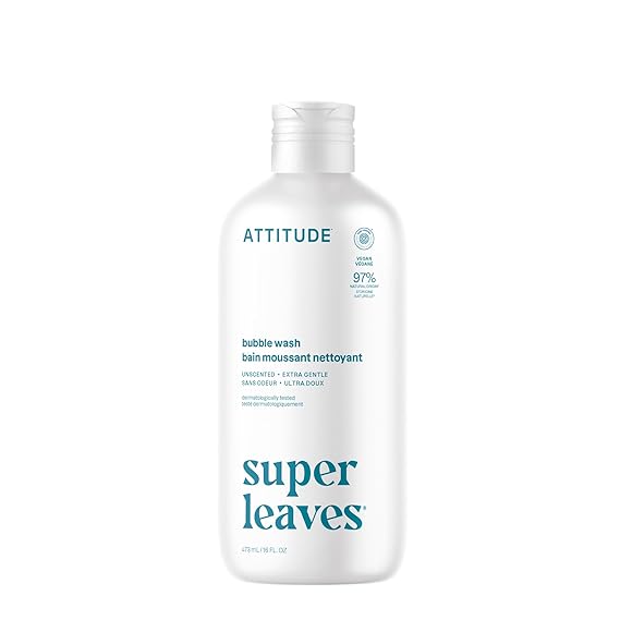 ATTITUDE Bubble Bath، EWG Verified، Plant and Mineral-Based، Dermatological Tested، Vegan Body Care Products، Extra Gentle، Unscented، 16 Fl Oz