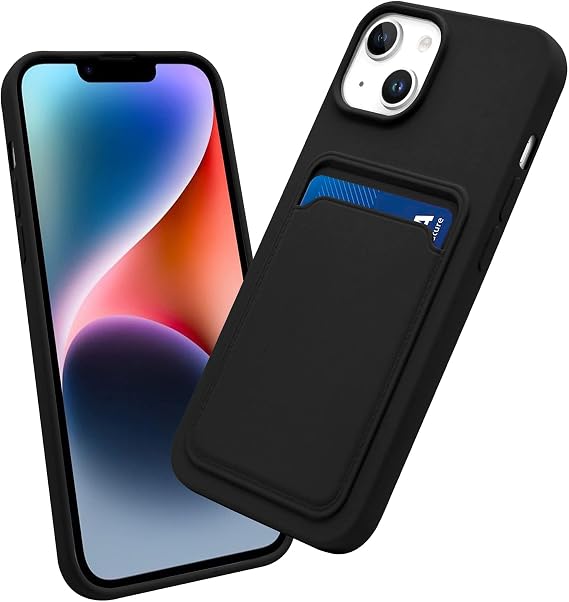 for iPhone 14 Case with Card Holder, Slim Fit Durable Protective Card Slot Phone Case for Apple iPhone 14 6.1" - Black