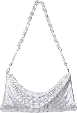 HDE Women's Metallic Mesh Sparkly Evening Bag Shiny Braid Knotted Shoulder Purse Mini Handbag Glitter Wedding Party Clutch