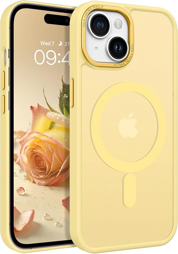 BENTOBEN for iPhone 15 Case, for iPhone15 Phone Case Compatible with MagSafe, Translucent Matte Magnetic Cover Shockproof Women Girl Protective Cute Case for iPhone 15 6.1", Light Yellow