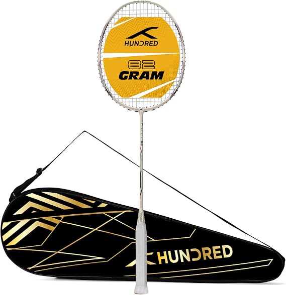 HUNDRED Cult 82 Feather Lite Carbon Fiber Strung Badminton Racket مع غطاء كامل للملاعبين المتوسطين 82g ، Max Tension - 32LBS