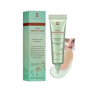 CC Red Correction Color Correcting Cream With Centella Asiatica, Soothing & Even Complexion, Radiant Concealer Redness Coverage, SPF 25 Moisturizing Pre-Makeup Primer Brightening, 0.5oz, #1