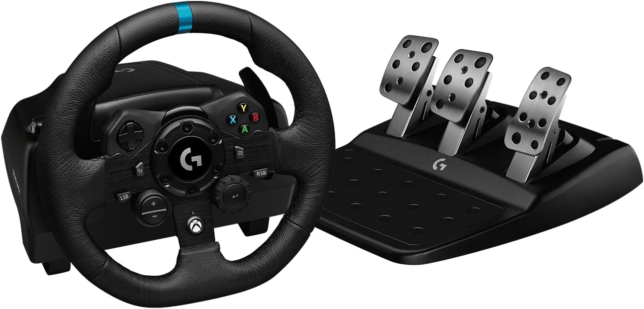 Logitech G G923 Yarış Direksiyonu, Xbox ve PC ile Uyumlu, Trueforce Teknolojisi, Aşamalı Fren Pedalı, Deri ve Alüminyum Yapı, Siyah