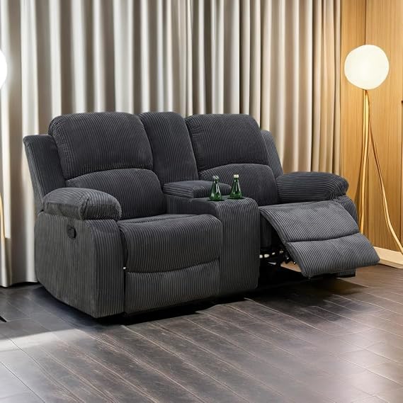 PonLiving Plush Comfort, Living Room Recliner, Microfiber Furniture Set, Manual Recline, Easy Assembly, 3-Seat Sofa, Loveseat Recliner, Storage. (Drak Grey-(Corduroy Fiber), Loveseat)