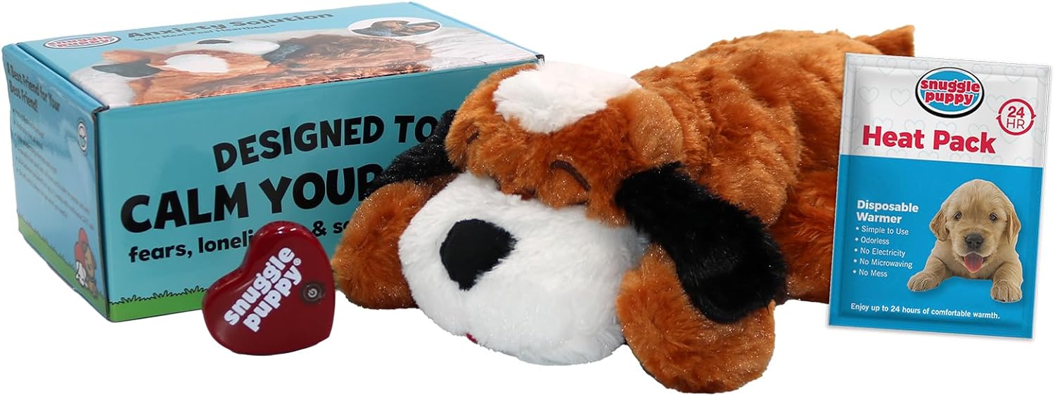 لعبة Snuggle Puppy Plus للكلاب مع 3 عبوات حرارية ونبضات قلب RealFeel منشطة بحركة جديدة. ألعاب الجرو لتخفيف القلق، والمساعدة على التهدئة، ولعبة راحة الكلب للتدريب السلوكي. (بيرنيز)