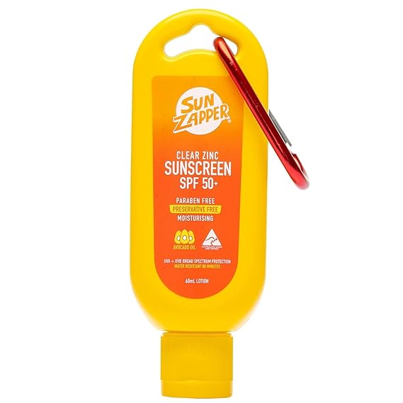 واقي شمس شفاف من الزنك من Sun Zapper بعامل حماية من الشمس SPF 50+ بحجم مناسب للسفر، واقي شمس واسع الطيف مقاوم للماء، بدون قالب أبيض، خالٍ من الأوكسي بنزون، 60 مل (2 أونصة)، صنع أسترالي
