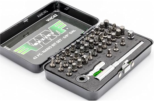 VIM Tools VHC42 Nano Bit Set 42 Piece Ultra Compact 5 8 Inch Overall Length Precision Bits for Tight Access Work Automotive Electronics and Professional Repair Applications