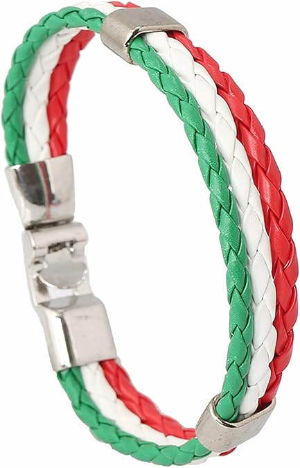 Flag Coloring Woven Leather Bracelet,PU Wrap Bangle with Alloy Clasp,National Cuff Rope Patriotic Wristband Jewelry for Adults Mens Women