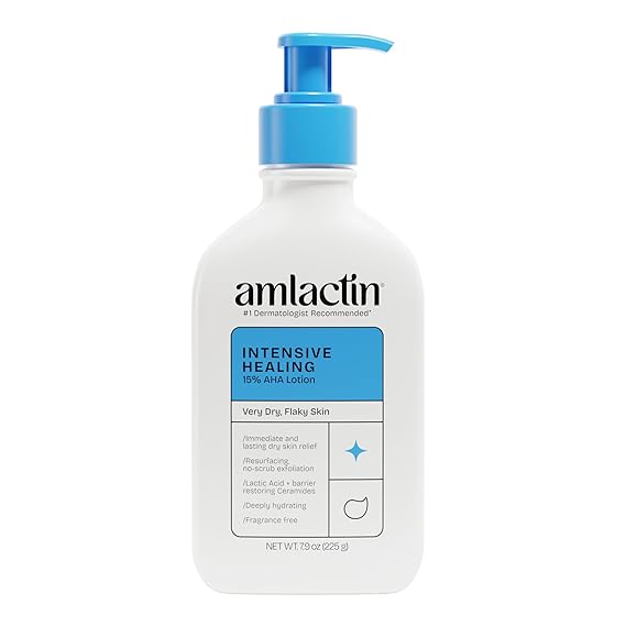 لوشن الجسم العلاجي المكثف AmLactin - لوشن علاجي للبشرة الجافة للغاية - مقشر ومرطب بدون فرك يحتوي على 15% من حمض اللاكتيك AHA والسيراميد، 7.9 أونصة (قد تختلف العبوة)