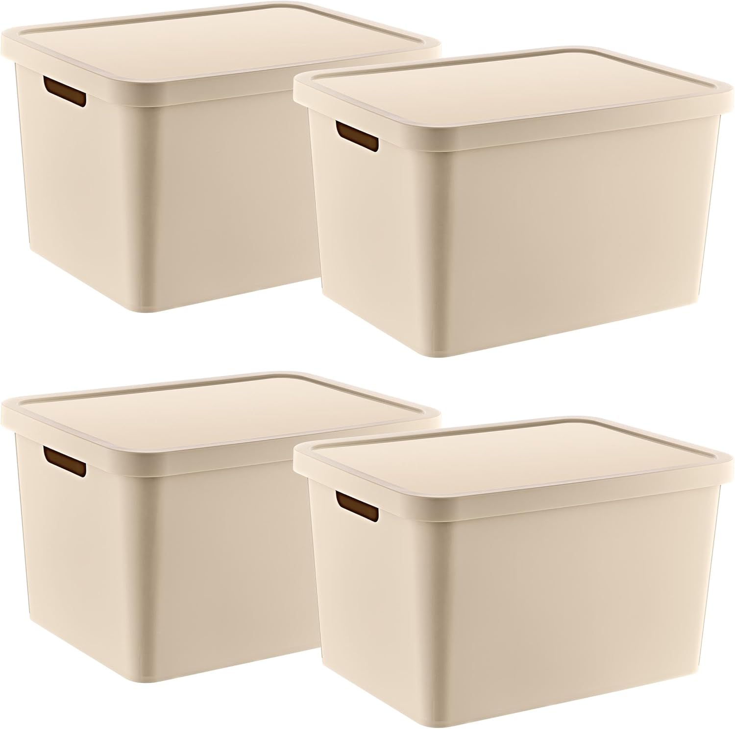 Smartware Set of 4 Stafi Multi-Purpose Lid Box Latte 18 LT - LATTE, Multi-Purpose Lid Box, For Home-Office-Warehouse, Lid Storage Box
