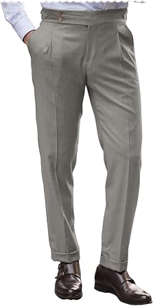 Mens Dress Pants Expandable High-Waisted Linen Suit Trousers for Weeding