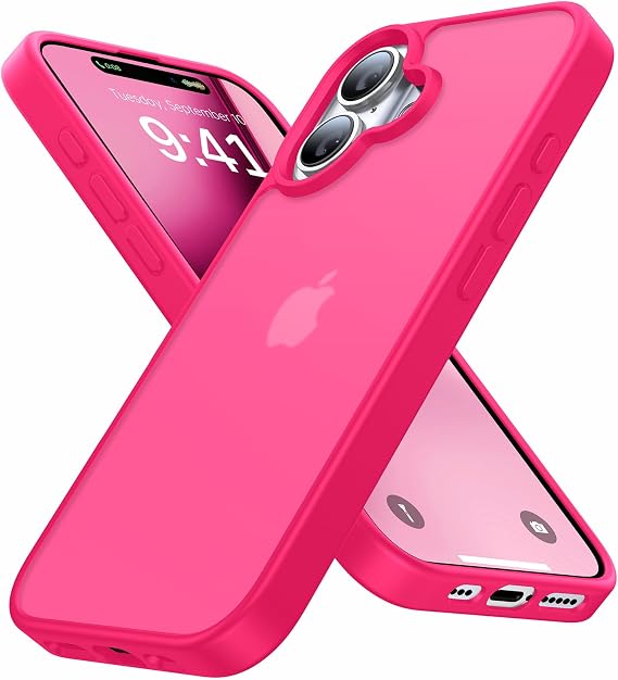 Eastinbox for iPhone 16 Case [16FT Military Grade Shockproof], Anti-Slip Anti-Scratch, Slim Translucent Frosted Matte Protective Cover, i Phone 16 Phone Case 6.1", Hotpink