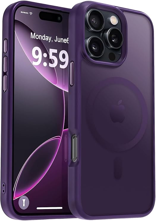 حافظة هاتف URUCHI القوية المغناطيسية لهاتف iPhone 14 Pro Max، [متوافقة مع Mag-Safe] [حماية من السقوط على المستوى العسكري] [حواف سيليكون قوية] حافظة واقية رفيعة وشفافة، أرجوانية