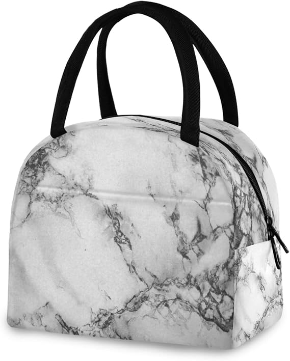 Marble Black and White Lunch Bag Box Tote Organizer Lunch Container Insulated Zipper Meal Prep Cooler Handbag For Women Men Home School Office Outdoor Use