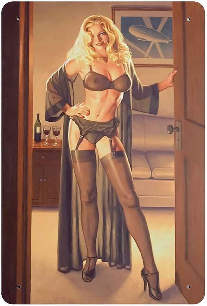 KEYGAMER Sexy Woman In The Room Metal Tin Sign, Vintage Plaque Poster Garage Bar Home Wall Decor 8 X 12 Inches