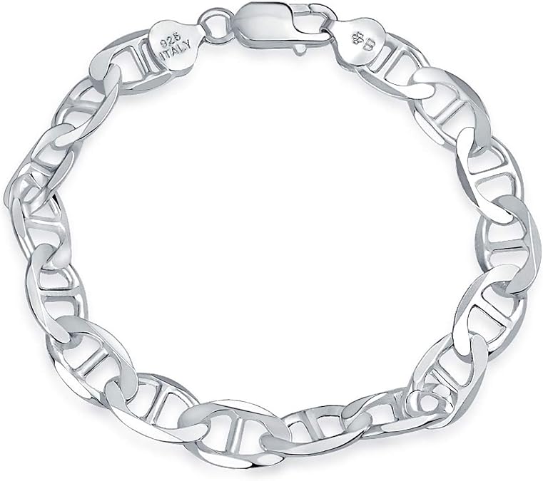 Bling Jewelry Mens Thick Solid Heavy .925 Sterling Silver Anchor Oval Forzata Chain Link Bracelet Made In Italy 8-8.5 Inch