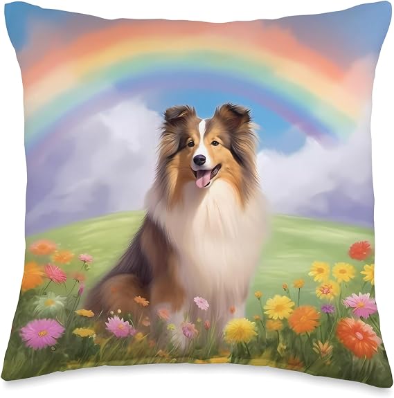 Sheltie Rainbow Bridge Cute Shetland Sheepdog Dog Memorial Throw Pillow
