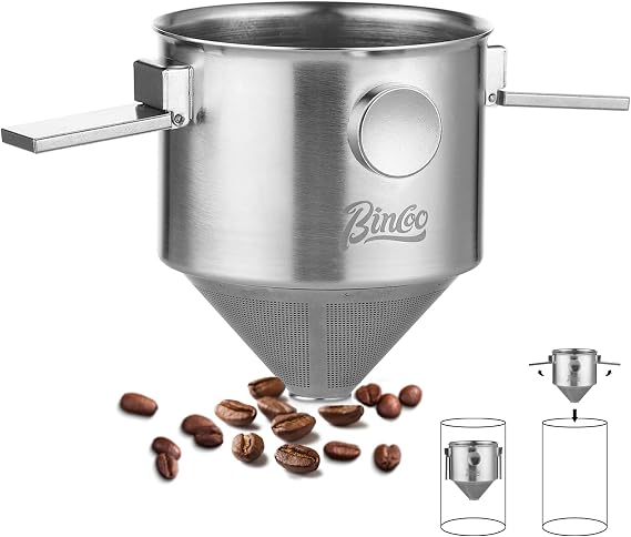 Bincoo Pour Over Coffee Dripper ، فلتر قهوة محمول من الفولاذ المقاوم للصدأ قابل لإعادة الاستخدام ، صغير قابل للطي غير قابل للورق ، خدمة واحدة ، 1-2 كوب ، كأس قهوة ، سهل التنظيف لمكاتب التخييم   