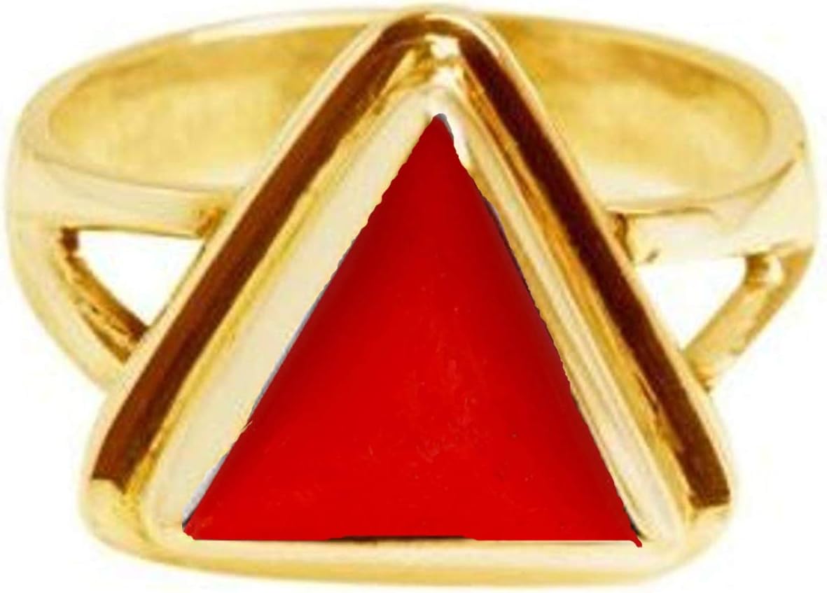 Ramneek Jewels 8.25-8.50 Carat Triangle Red Coral Red Moonga Gemstone Panchdhatu Ring For Men & Women