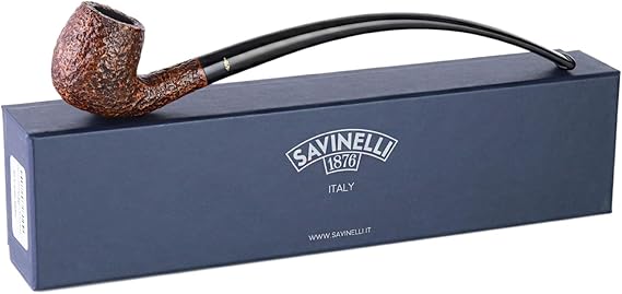 Savinelli Pipes Churchwarden Collection - Extra Long Vintage Design, Handmade Italian Wood Briar Pipe, Rusticated Brown Finish, 3mm (Bent Billiard, 601)