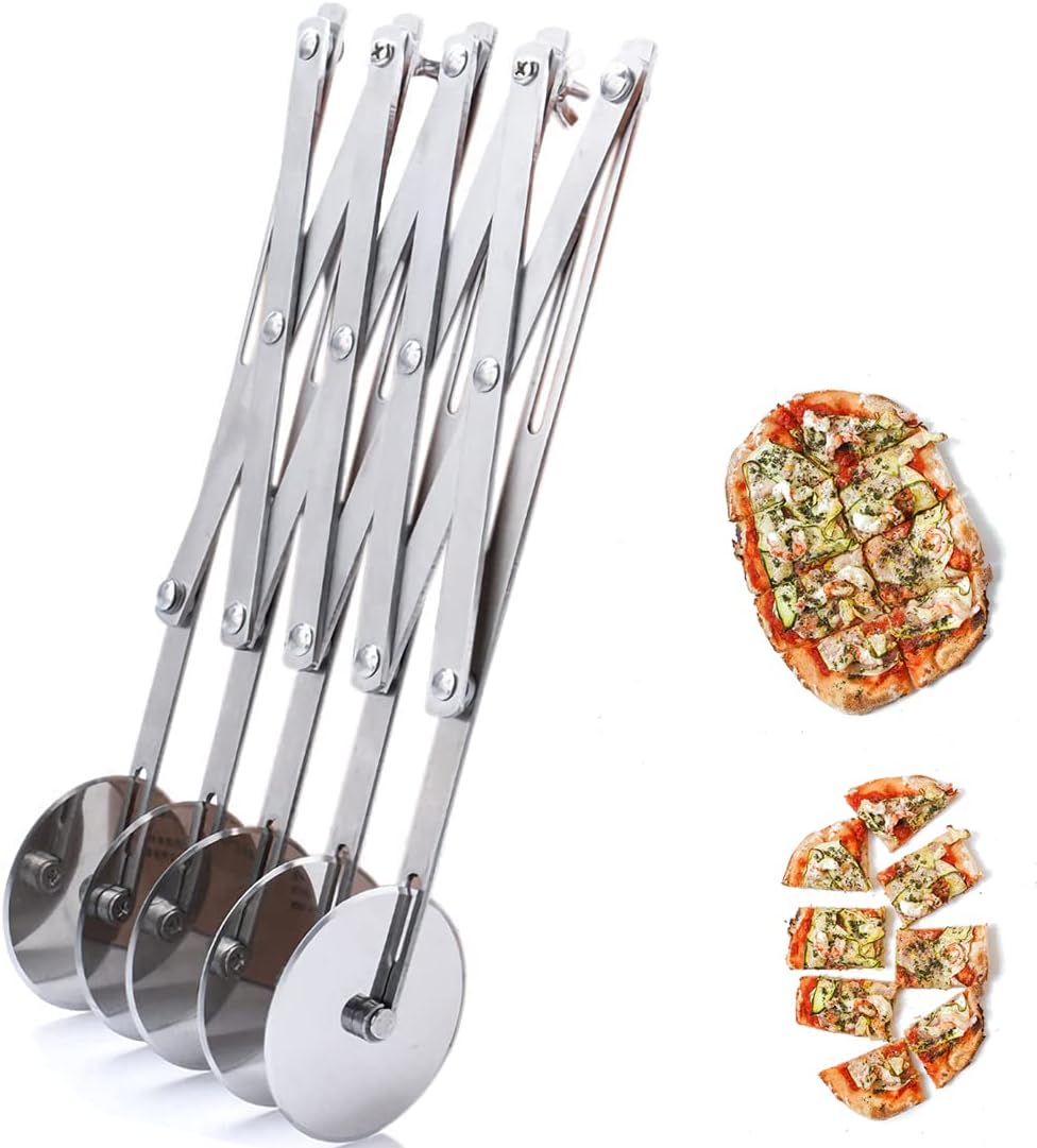 Pastry Slicer Stainless Expandable Telescopic Pizza Slicer,Multi-Wheel Cutter, Multi-Round Pastry Knife Baking Roller Cookie Dough Divider (5 Wheel)
