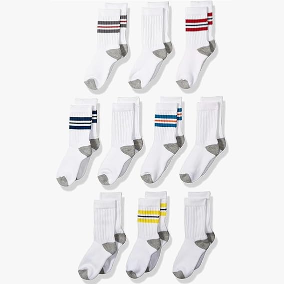 Amazon Essentials Boys and Toddlers' Cushioned Athletic Crew Sports Socks for School Kids